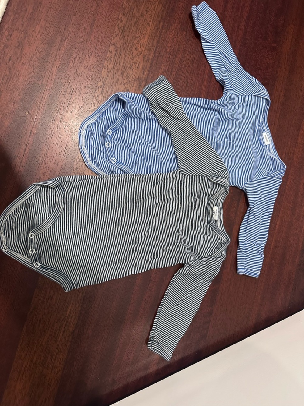 Petit Bateau Striped Long-Sleeve Baby Bodysuits - Blue and Black